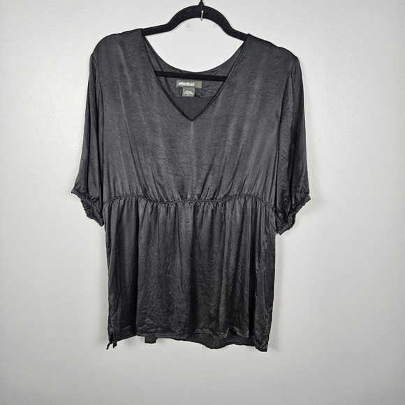 Eddie Bauer Tops - Eddie Bauer Womens Large 100% Silk Peasant Blouse V-Neck Empire Waist Y2K Black